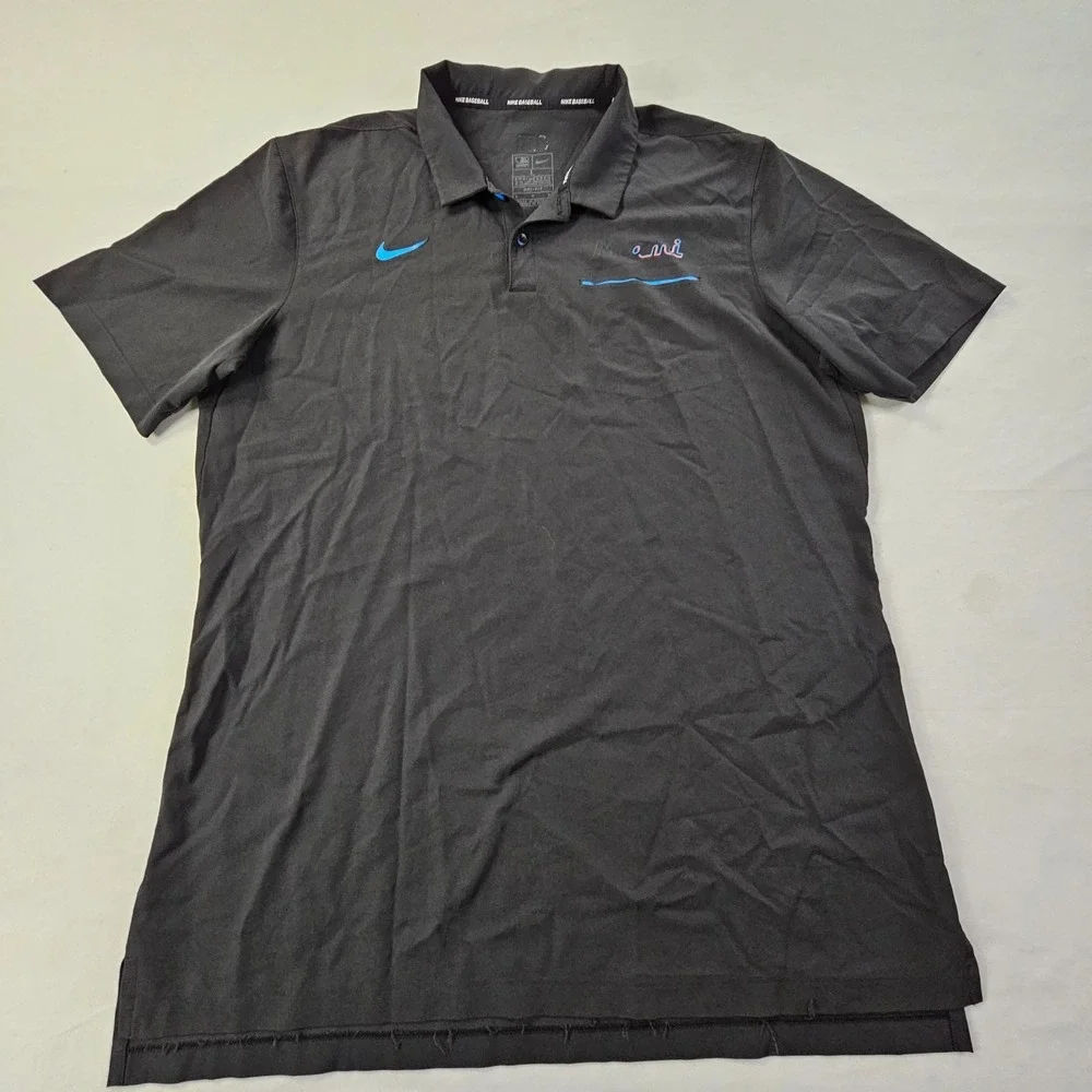 Miami Marlins Nike Black Short Sleeve Performance Polo Shirt Men's L